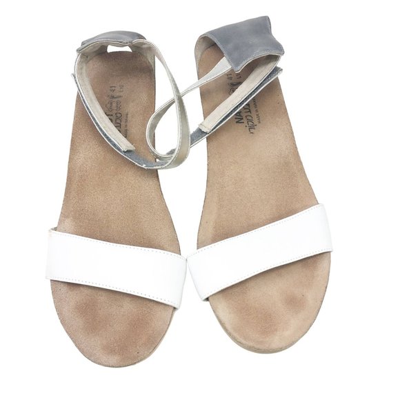 Naot Pixie Leather Wedge Ankle Strap Sandals White Silver EU 41 US 10-10.5 - Picture 3 of 15